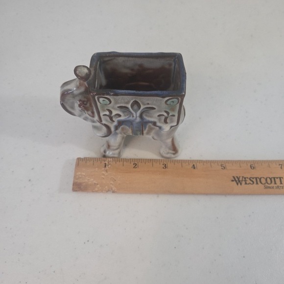 Vintage Glazed Ceramic Elephant Succulent Air Plant Planter Numbered Blue Brown - Picture 11 of 11